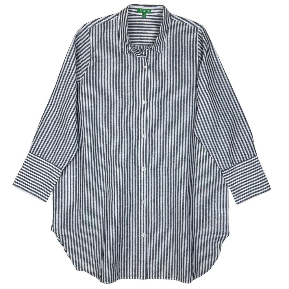 J.Crew Re-Imagined 3X Linen Cotton Striped Button Up Tunic Beach Shirt‎ Resort